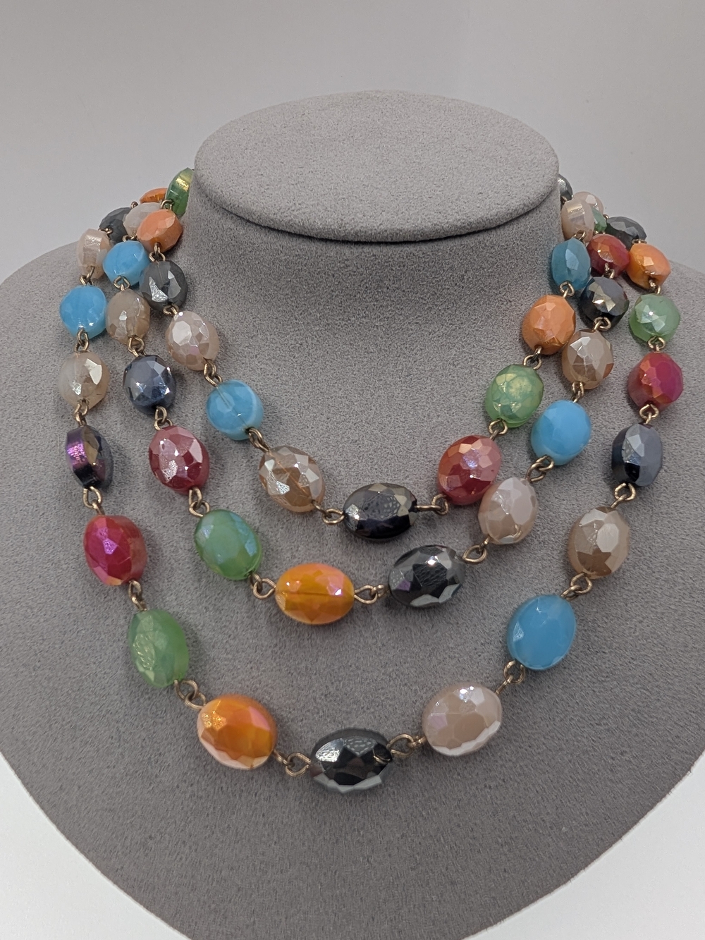 Rainbow Multi Color Faceted Crystal Glass Endless Station Flapper Necklace 0229